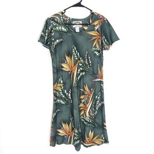 Paradise found 100% rayon hawaii birds of paradise leaves t-shirt dress M